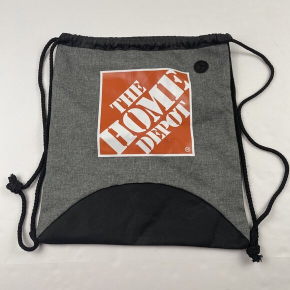 Home Depot Drawstring Backpack Bag Lightweight Canvas Black Gray - Picture 1 of 5